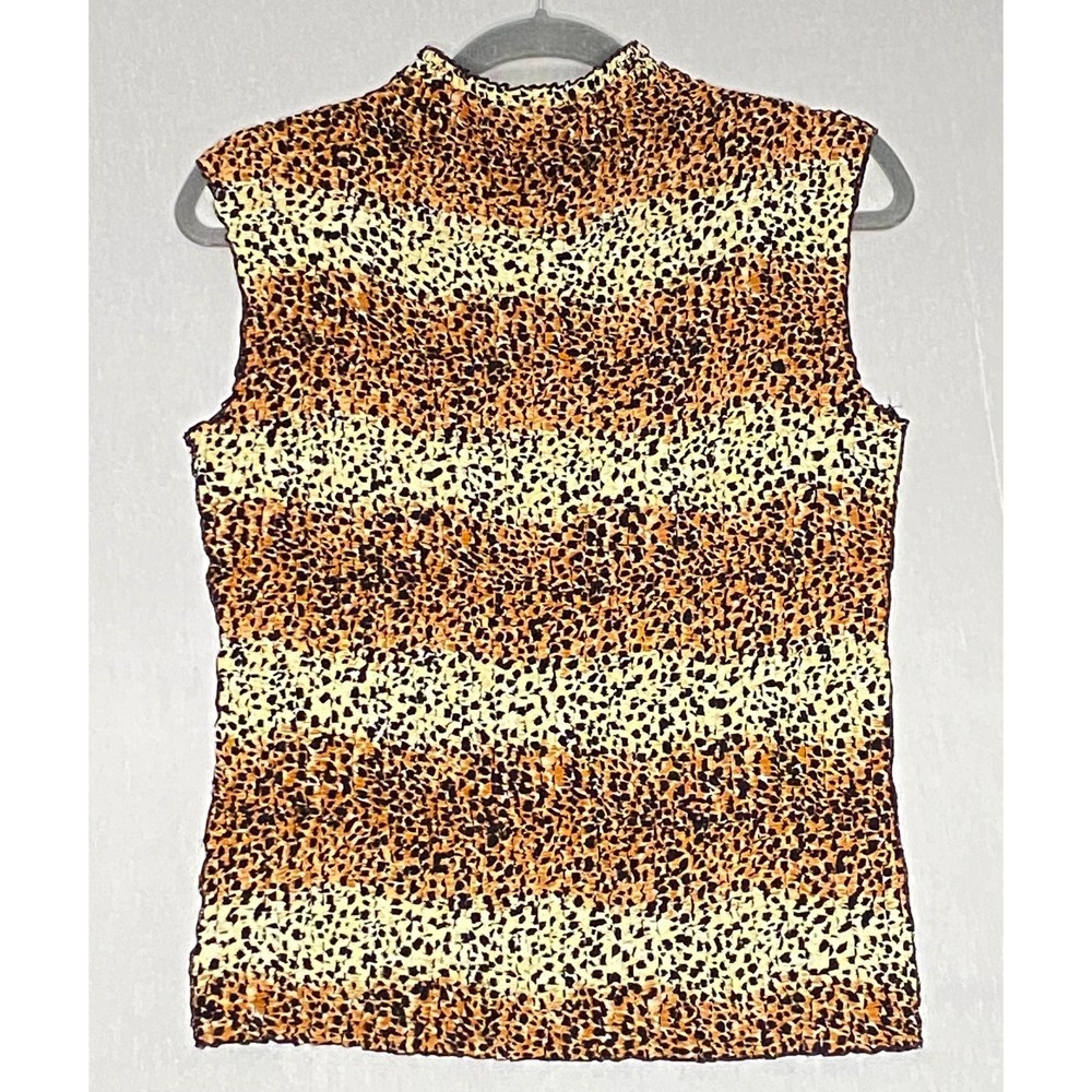 💎Annie Alexander Blouse Womens Medium Sleeveless Crinkle Leopard Print